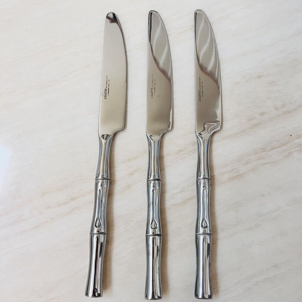 3pc HAMPTON SILVERSMITHS Bamboo Dinner Knife Stainless 9in Glossy